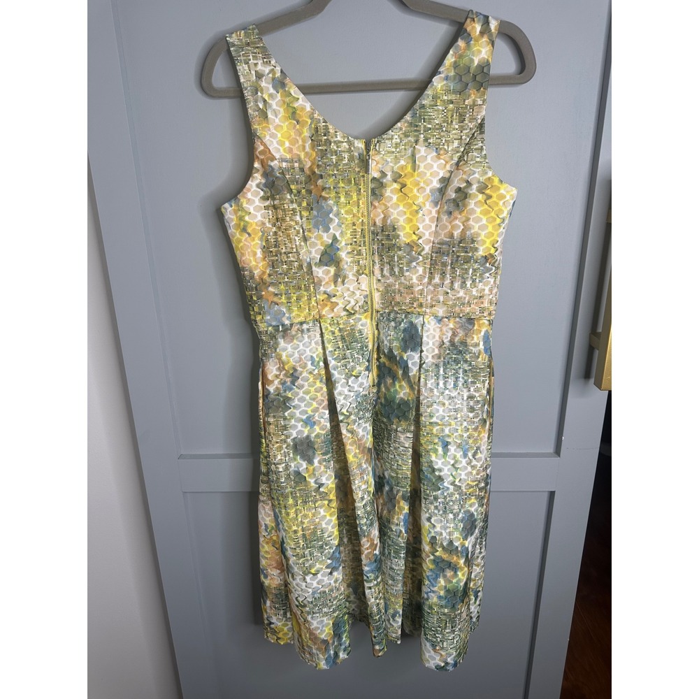 New York & Company Yellow Geometric Honeycomb Mesh Fit Flare Dress Sz 6 VN130001 - Picture 9 of 12